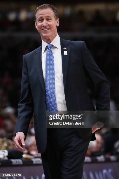 Head coach Terry Stotts of the Portland Trail Blazers looks on in the first quarter against the Chicago Bulls at the United Center on March 27, 2019...