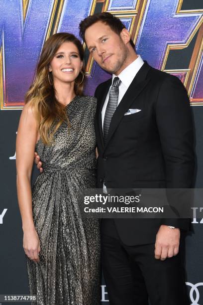 Actor Chris Pratt and US author Katherine Schwarzenegger arrive for the World premiere of Marvel Studios' "Avengers: Endgame" at the Los Angeles...