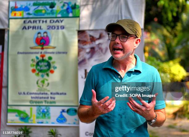 Consular Section Chief Lee A. Calkins of United Stated Consulate seen speaking during the world Earth day celebration at the Allen Park . An NGO...