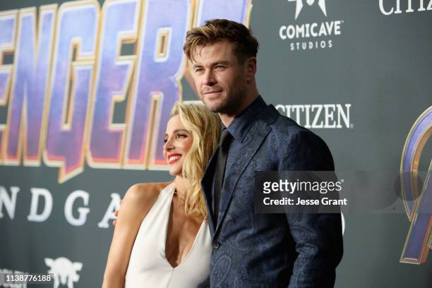 Elsa Pataky and Chris Hemsworth attend the Los Angeles World Premiere of Marvel Studios' "Avengers: Endgame" at the Los Angeles Convention Center on...