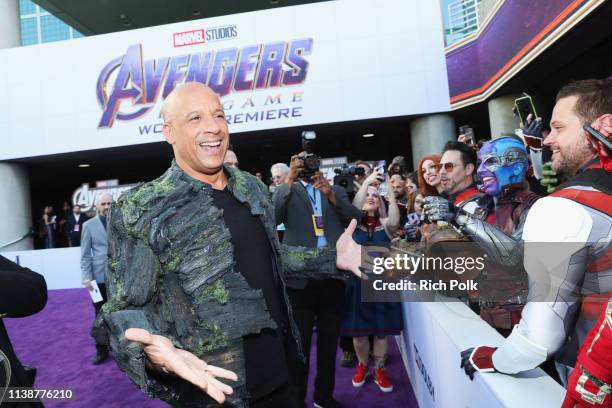 Vin Diesel attends the Los Angeles World Premiere of Marvel Studios' "Avengers: Endgame" at the Los Angeles Convention Center on April 23, 2019 in...
