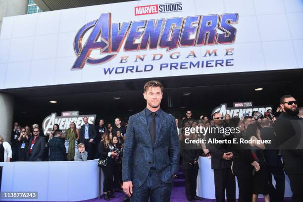 Chris Hemsworth attends the Los Angeles World Premiere of Marvel Studios' "Avengers: Endgame" at the Los Angeles Convention Center on April 23, 2019...