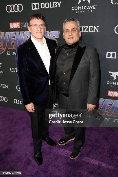 Directors Anthony Russo and Joe Russo attend the Los Angeles World Premiere of Marvel Studios' "Avengers: Endgame" at the Los Angeles Convention...