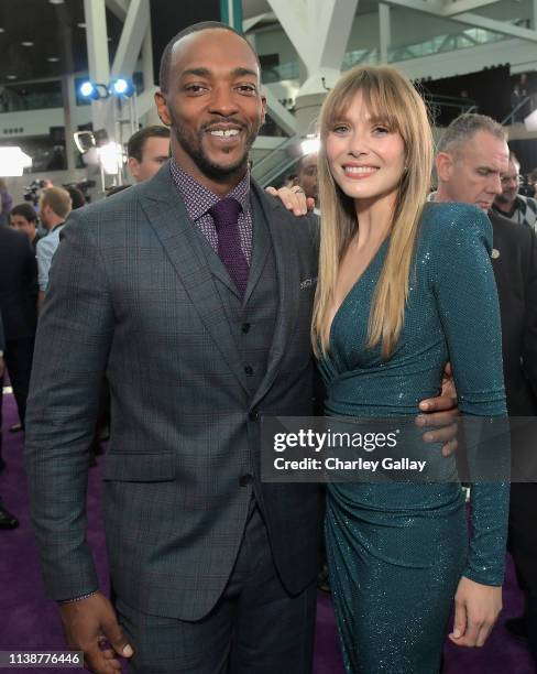 Anthony Mackie and Elizabeth Olsen attend the Los Angeles World Premiere of Marvel Studios' "Avengers: Endgame" at the Los Angeles Convention Center...