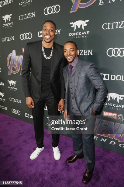 Dwight Howard and Anthony Mackie attend the Los Angeles World Premiere of Marvel Studios' "Avengers: Endgame" at the Los Angeles Convention Center on...
