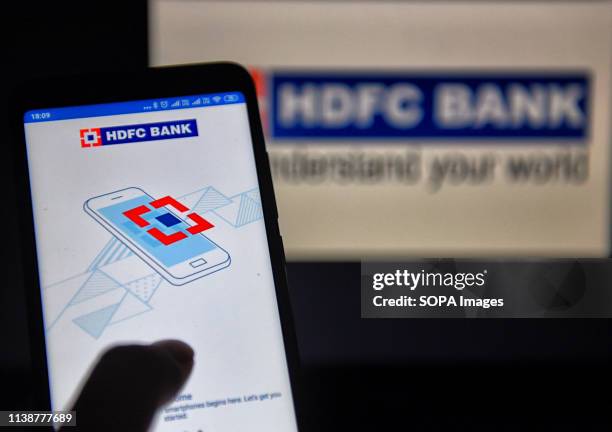 In this photo illustration a logo & Net banking Application of HDFC bank seen on an Android Phone. HDFC Bank Limited is an Indian banking and...