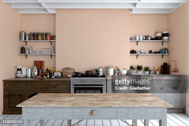 empty classic kitchen - front view stock pictures, royalty-free photos & images