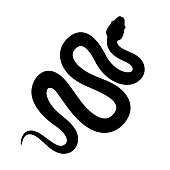 Snake cobra or anaconda silhouette vector icon. Long snake creeping