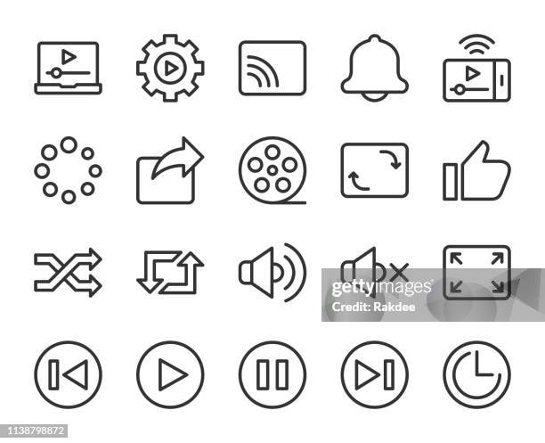 stockillustraties, clipart, cartoons en iconen met video streaming-line iconen - cloud opslag