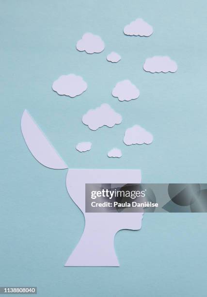 paper head with clouds - cloud brain stock pictures, royalty-free photos & images