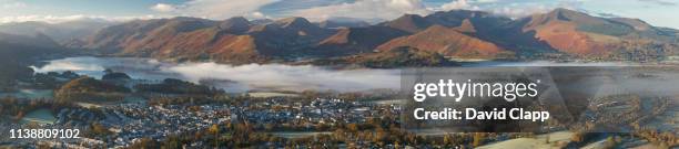 panorama of keswick and derwent in the lake district - keswick stock pictures, royalty-free photos & images