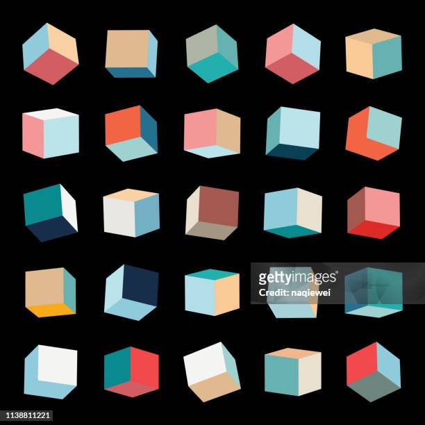 bildbanksillustrationer, clip art samt tecknat material och ikoner med vektor färg box mönster kub samling - 3d cube