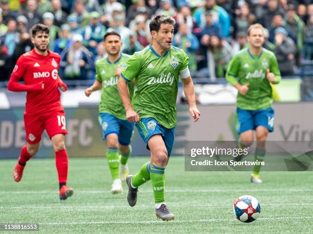 Seattle Sounders midfielder Nicolas Lodeiro dribbles the ball down field during the MLS regular season match between Toronto FC and Seattle Sounders...