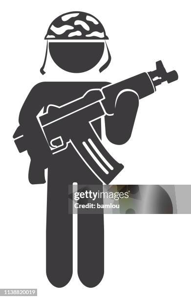 military holding ak47 icon - maschinengewehr stock-grafiken, -clipart, -cartoons und -symbole