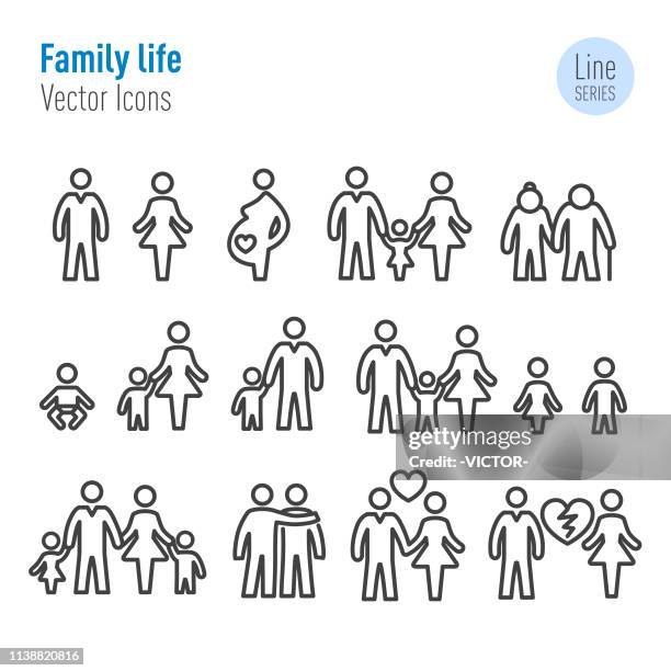 family life icons - vector line series - father standing stock illustrations