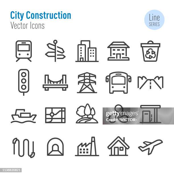 city construction icons - vector line series - rail transportation icons stock illustrations