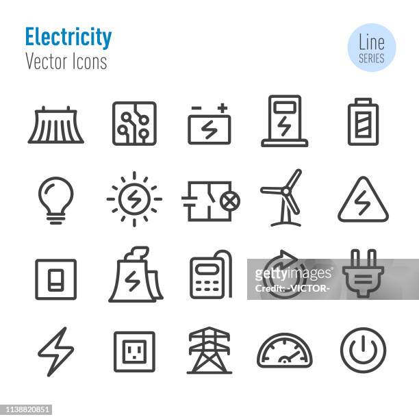 electricity icons set - vector line series - toggle switch stock illustrations