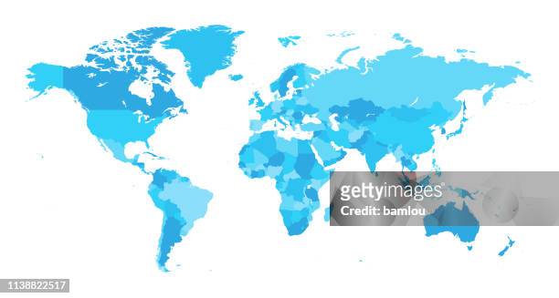 illustrazioni stock, clip art, cartoni animati e icone di tendenza di mappa paesi seperati del mondo azzurro - europa continente