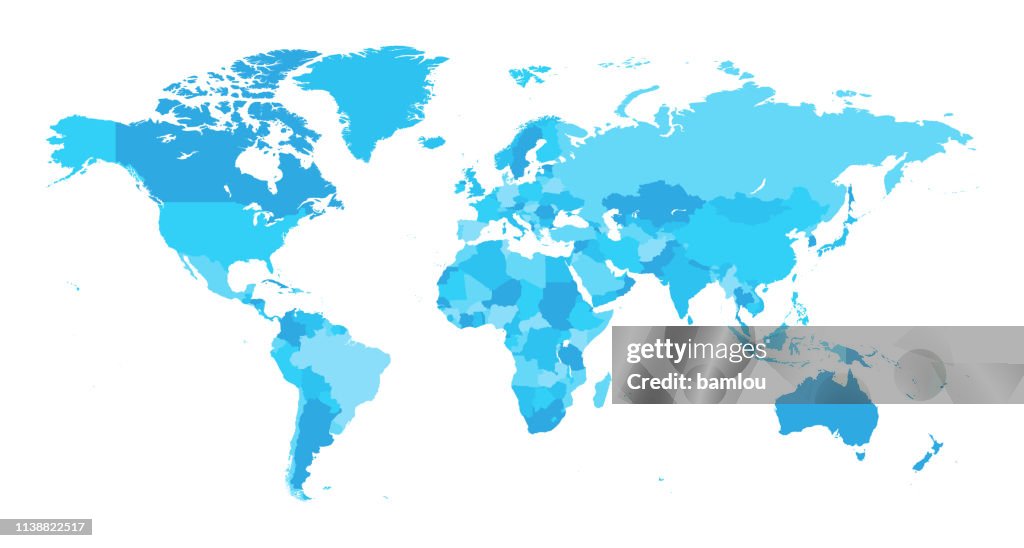 Mapa mundo seperate países luz azul