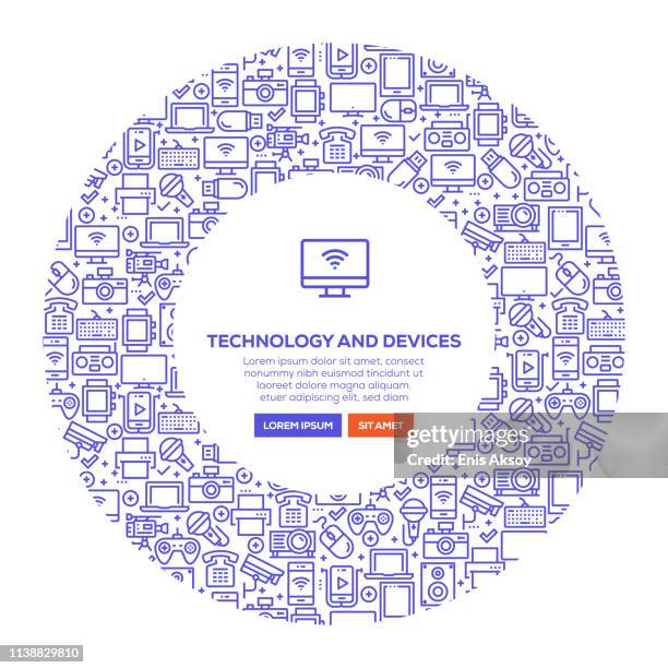technology and devices banner - tablet computer printer stock illustrations