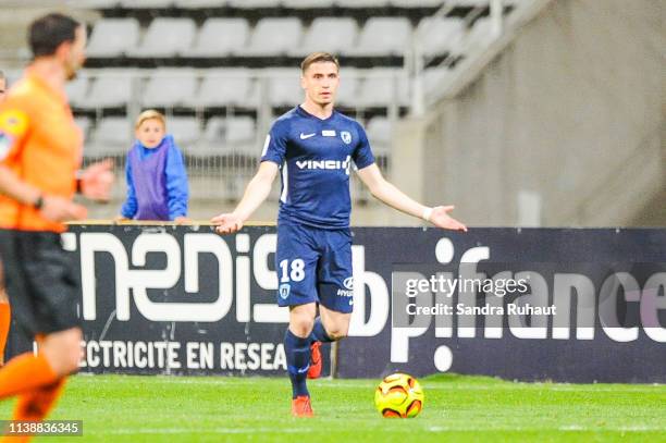 Romain Perraud of Paris FC during the Ligue 2 match between Paris FC and Valenciennes FC at Stade Charlety on April 22, 2019 in Paris, France.