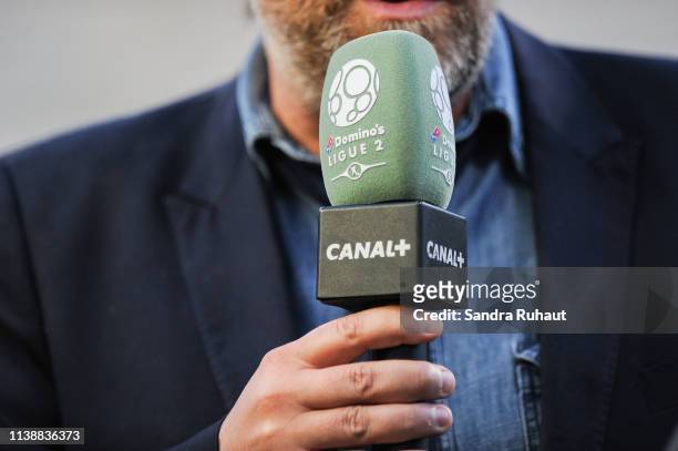 Illustration of Canal + during the Ligue 2 match between Paris FC and Valenciennes FC at Stade Charlety on April 22, 2019 in Paris, France.