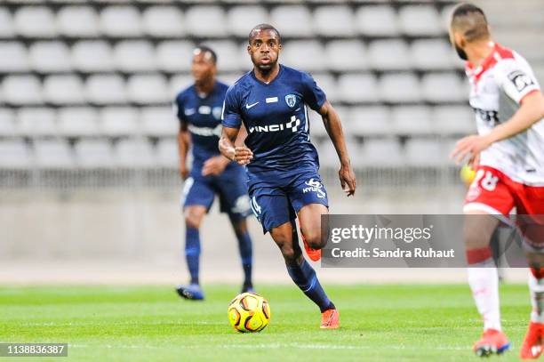 Cyril Mandouki of Paris FC during the Ligue 2 match between Paris FC and Valenciennes FC at Stade Charlety on April 22, 2019 in Paris, France.