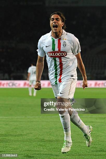 Alessandro Matri of Juventus FC celebrates a goal during the Serie A match between Juventus FC and AC Chievo Verona at Olimpico Stadium on May 9,...