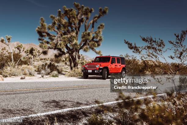 new 2019 jeep wrangler at the joshua tree national park - jeep wrangler stock pictures, royalty-free photos & images