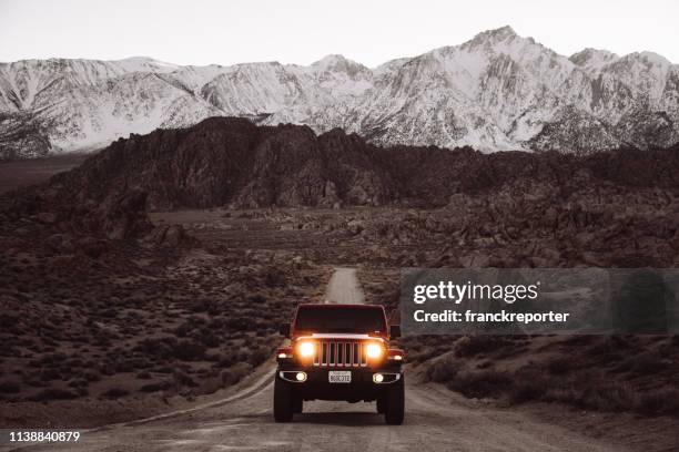 new 2019 jeep wrangler at the alabama hills - road front view stock pictures, royalty-free photos & images