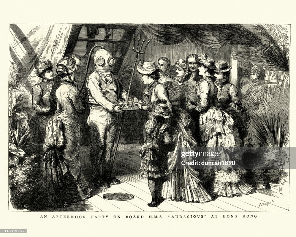 Party an Bord der HMS Audacious, Hong Kong, 19. Jahrhundert