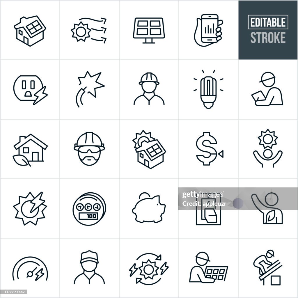 Solar Energy Thin Line Icons - Editable Stroke