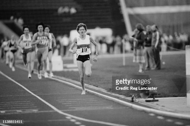 South-African runner Zola Budd running in the women's 1500m event at an athletics meeting held at Crystal Palace, London, UK, 25th April 1984.