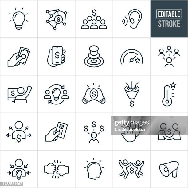 stockillustraties, clipart, cartoons en iconen met crowdfunding dunne lijn iconen-bewerkbare stroke - crowdfunding