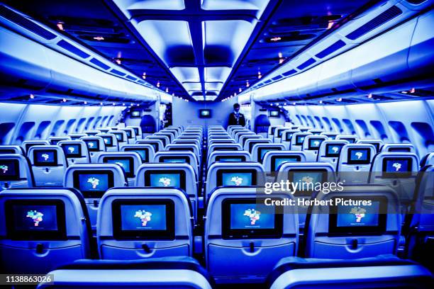 economy class - airbus a330 - pr-aiy - azul linhas aéreas - during the party ceremony - azul 10 years - airbus concept cabin stock pictures, royalty-free photos & images