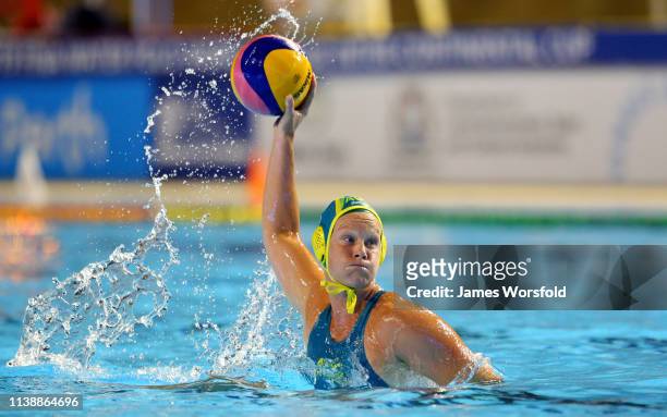 Rowie Webster of Australia lines up her shot at goal during the 2019 FINA World League Inter-Continental Cup women's match between Australia and...