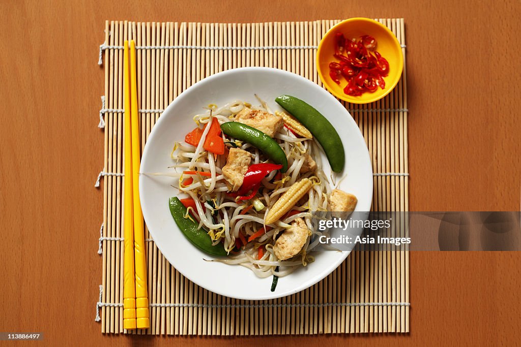 Stir fried vegetables with chillies. Chinese food