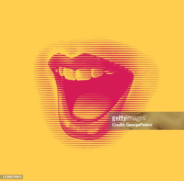 illustrazioni stock, clip art, cartoni animati e icone di tendenza di bocca della donna che ride e sorride - voce