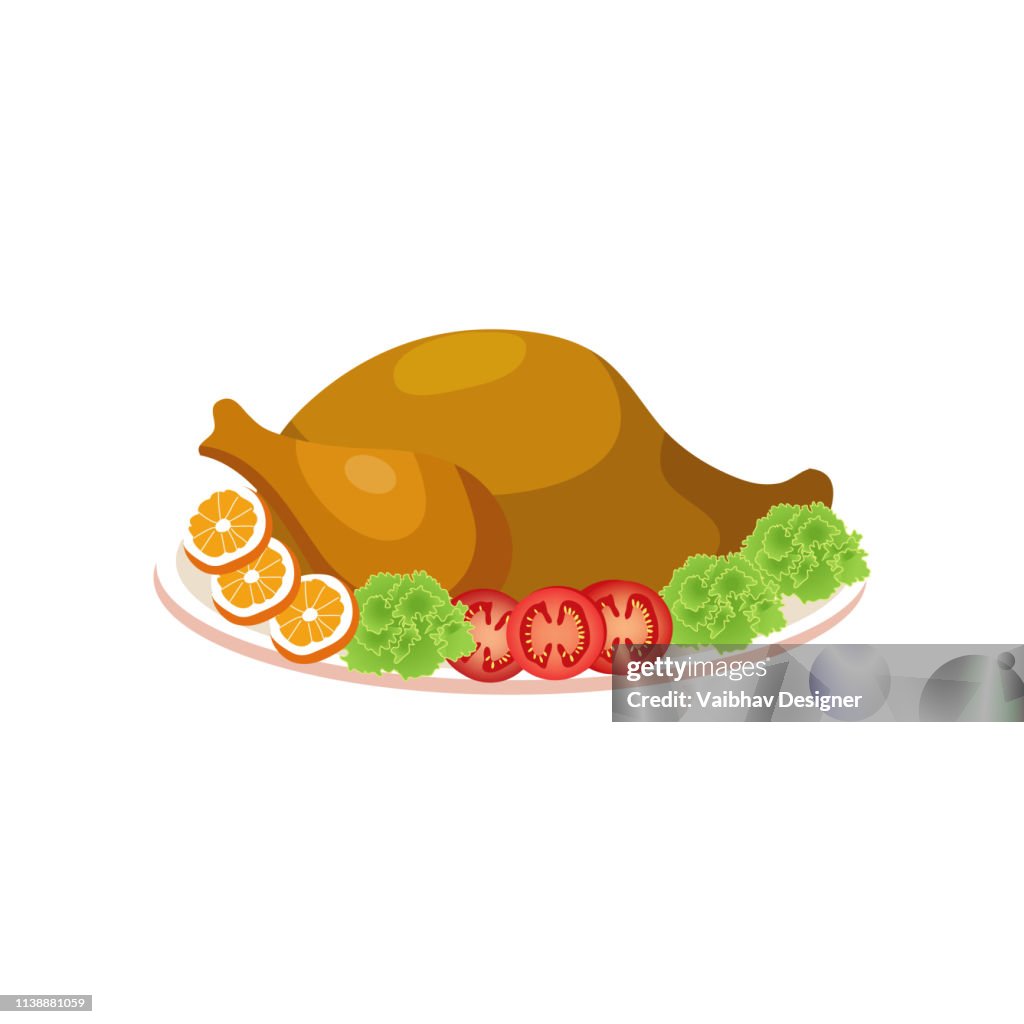 Roasted bird on a platter - Illustration