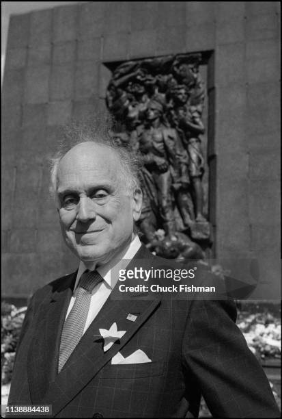 Portrait of American businessman & World Jewish Congress President Ronald Lauder as he poses in front of the Ghetto Heroes Monument on the 75th...