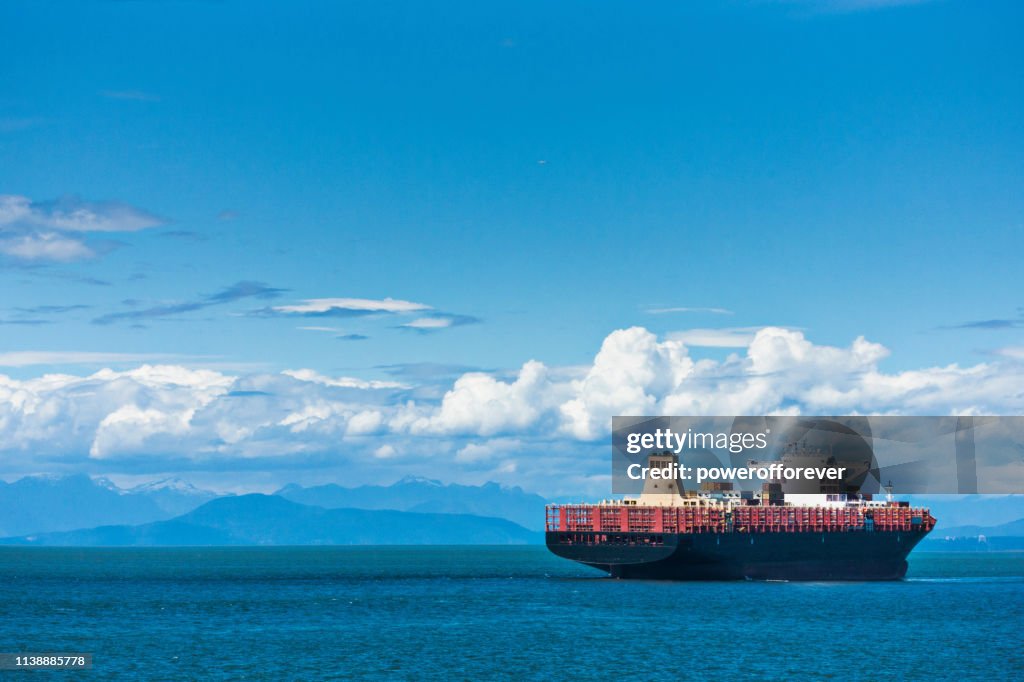 Ship on the Ocean Along the Coast of British Columbia, Canada