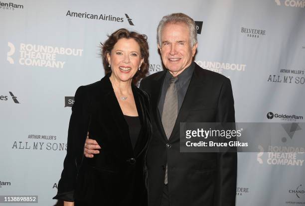 Annette Bening and Warren Beatty pose at The Roundabout Theater Company's production of Arthur Miller's "All My Sons" on Broadway at The American...