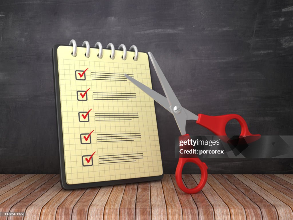 Check List Note Pad With Scissors On Chalkboard Background 3d Rendering ...