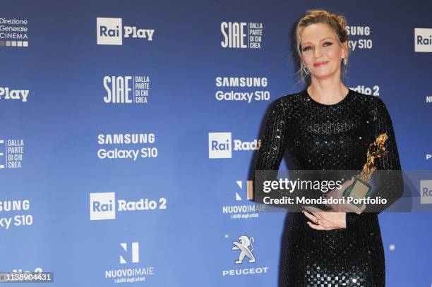 American actress and model Uma Thurman award winning at the 64th edition of the David di Donatello. Rome , March 27th, 2019