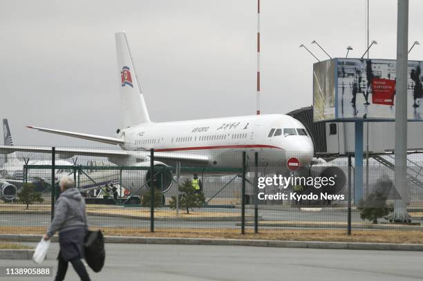 An airplane of North Korea's national carrier Air Koryo arrives at the Vladivostok International Airport on April 23 ahead of North Korean leader Kim...