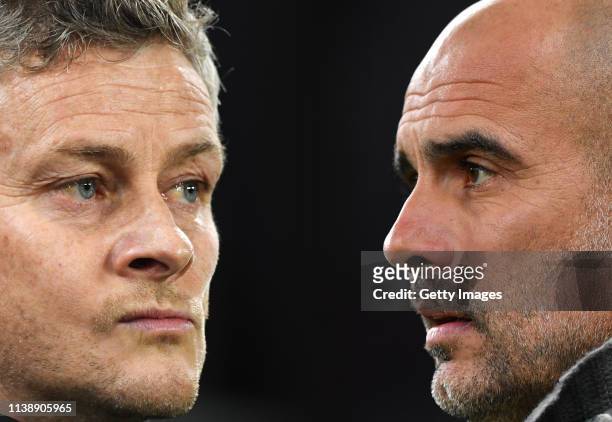 In this composite image a comparison has been made between Ole Gunnar Solskjaer, Manager of Manchester United and Josep Guardiola, Manager of...