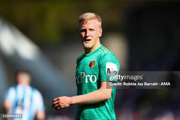 Will Hughes of Watford uring the Premier League match between Huddersfield Town and Watford FC at John Smith's Stadium on April 20, 2019 in...