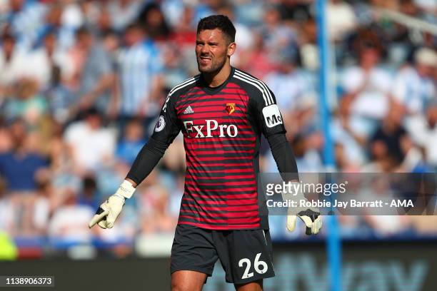 Ben Foster of Watford during the Premier League match between Huddersfield Town and Watford FC at John Smith's Stadium on April 20, 2019 in...