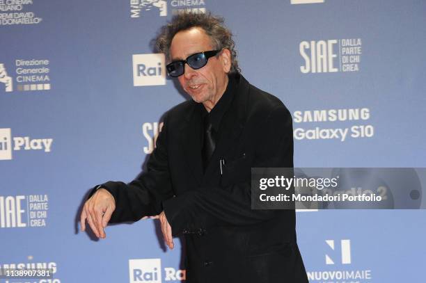 American screenwriter, film producer, writer, animator and designer Tim Burton during the red carpet of the 64th edition of the David di Donatello....