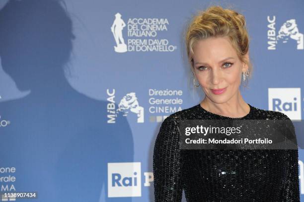 American actress and model Uma Thurman during the red carpet of the 64th edition of the David di Donatello. Rome , March 27th, 2019